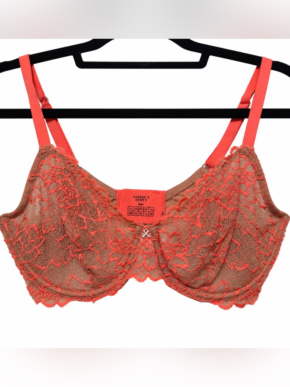 Savage X Fenty| 34DD Coral Brown Floral Lace Underwire Bra Sexy Lingerie